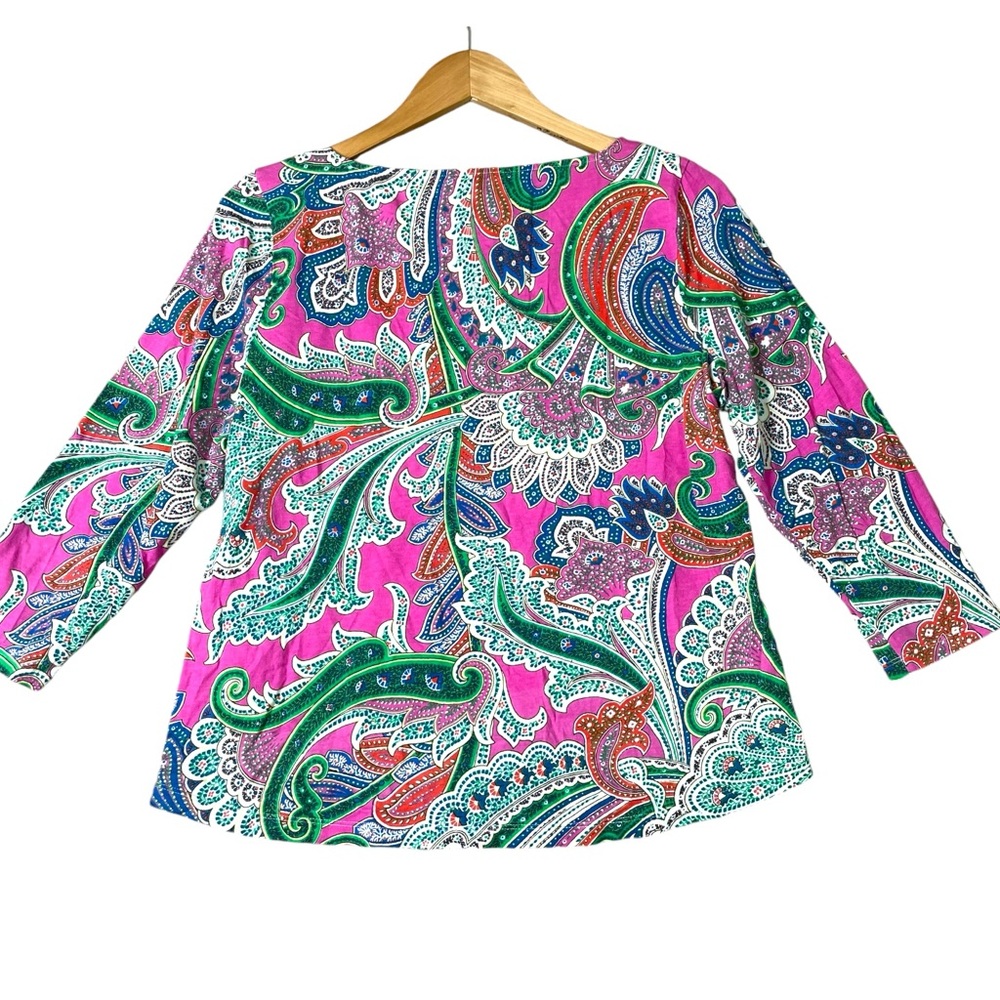 Lauren Ralph Laure Top Women Soft Paisley Floral 3/4 Sleeve Size XL Button - Picture 3 of 10